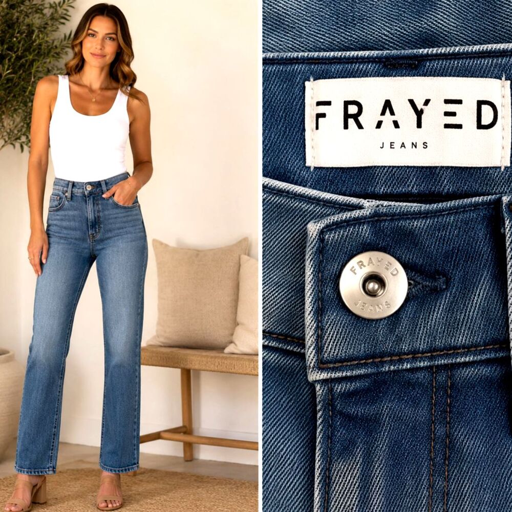 FRAYED High Rise Straight Jeans 6/28 Light Wash Premium Denim Minimalist